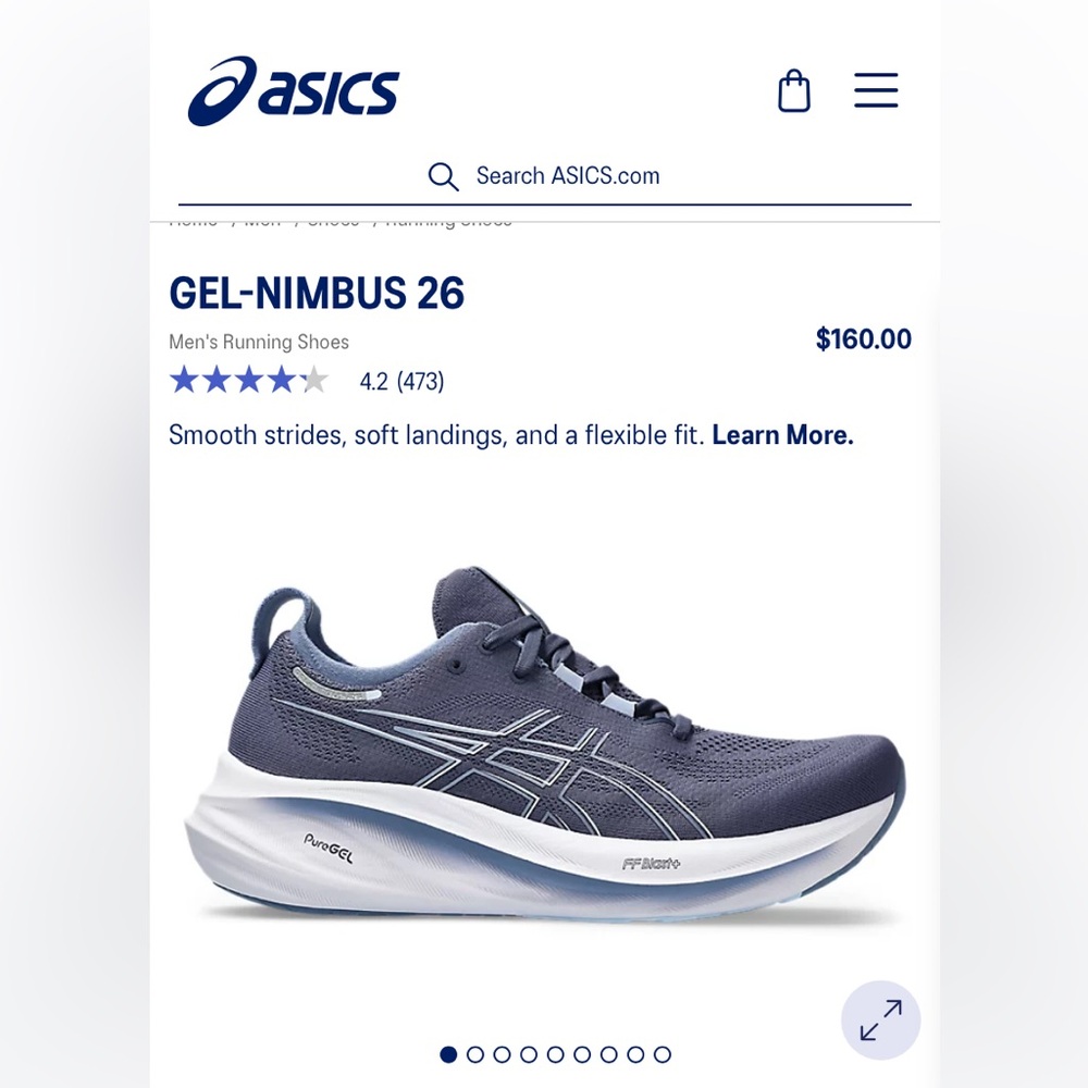 Brand new men’s Gel Nimbus 26 running shoe - great light cushion shoe
